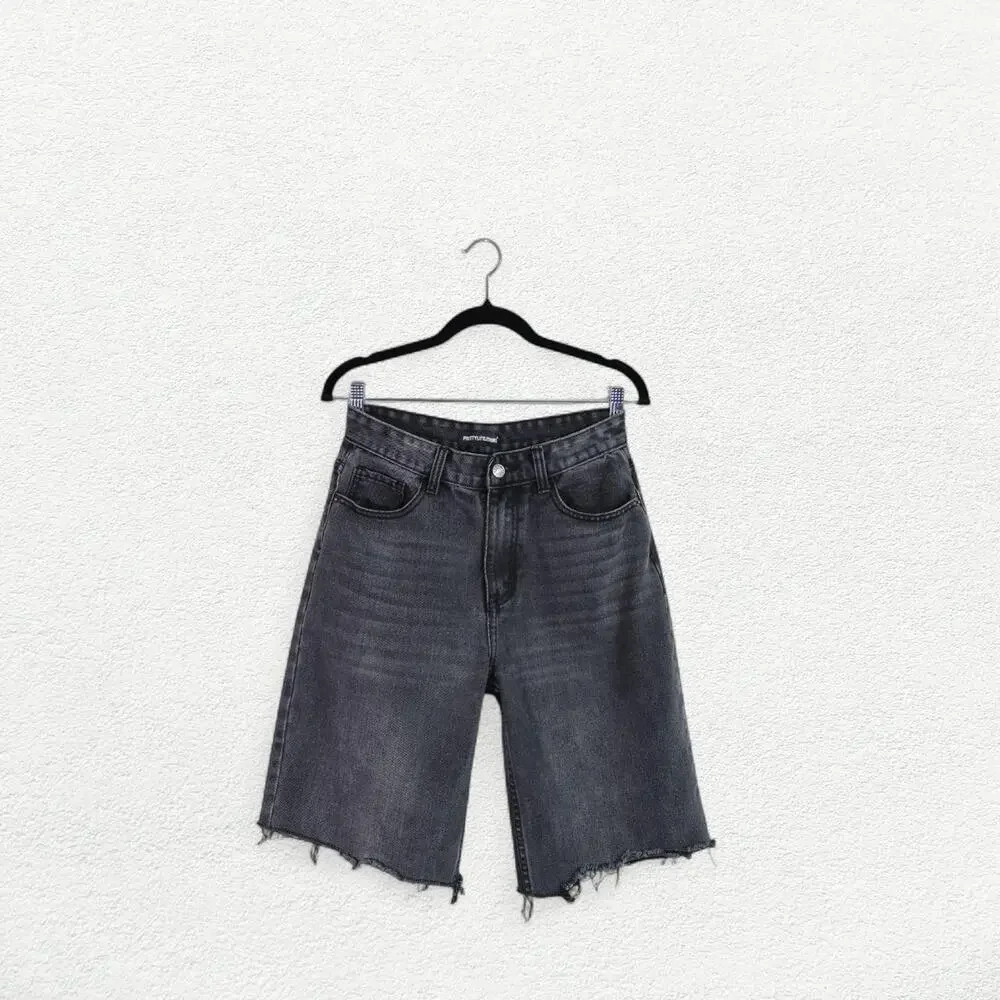 PrettyLittleThing Denim Jean Cut Off Jorts in Vintage Faded Black